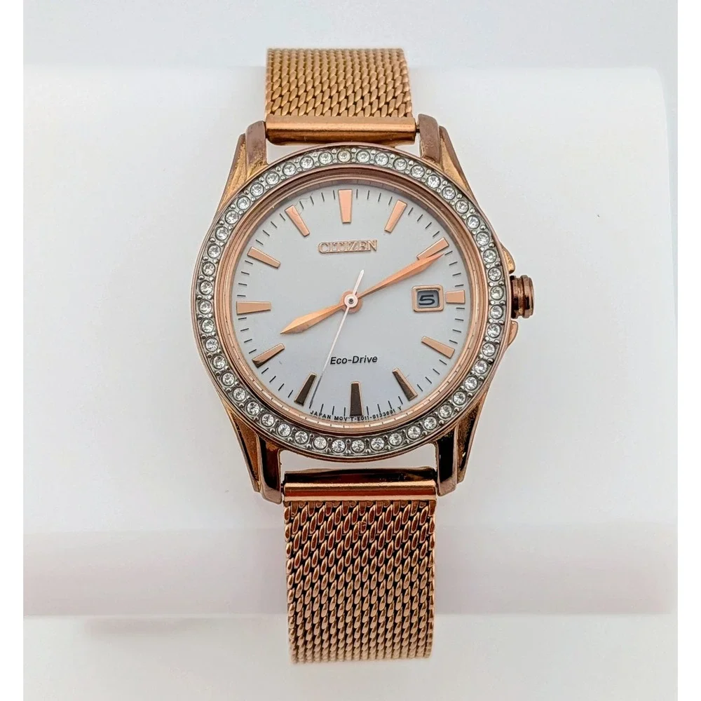 Citizen Eco-Drive Silhouette E011-S094488 Rose Gold Swarovski Crystal Watch 30mm